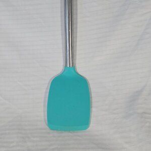 Teal blue silicone rubber spatula and stainless steel handle turner flipper